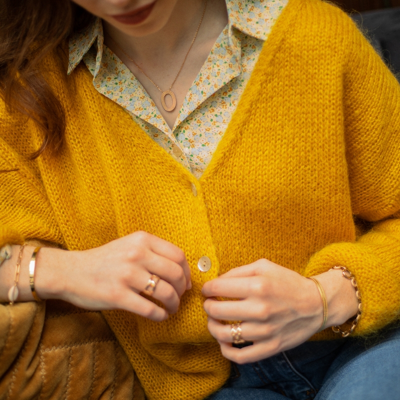 Gilet boutons nacre, en mohair, jaune moutarde - Perrine u0026 Antoinette