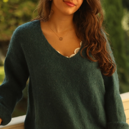 Pull Col V En Mohair Vert Sapin Perrine Antoinette