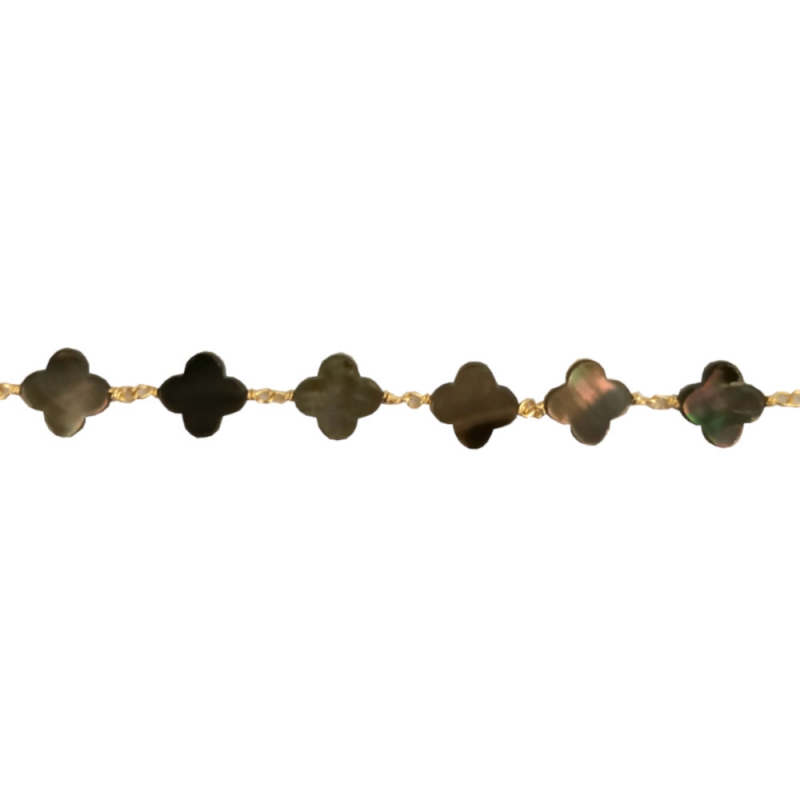 Bracelet trèfles en nacre noire, plaqué or - Perrine & Antoinette